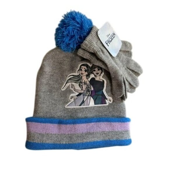Disney Frozen Girls Hat & Gloves Set With Elsa & Anna Graphic - Picture 1 of 4